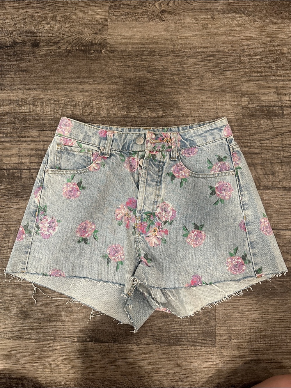 Wild Fable Light Wash Denim Shorts with Pink Floral Print